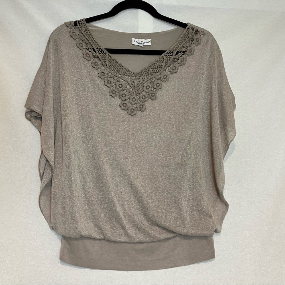 Sabrina Diamanti Women's Short Sleeve Casual Shirt Floral Crochet Lace Size M